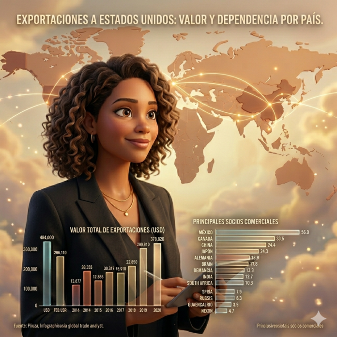 Exportaciones a Estados Unidos: valor y dependencia por país